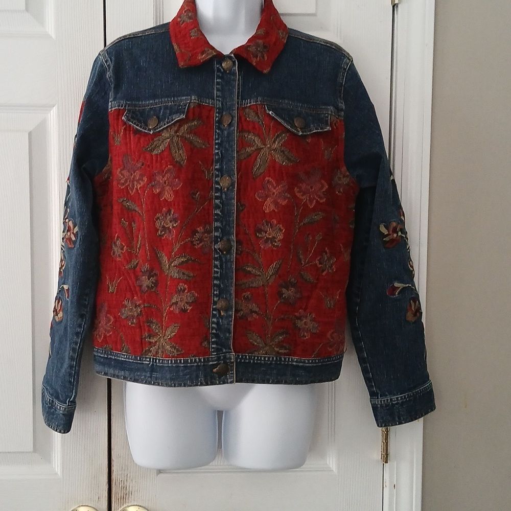 Carol Anderson Collection vintage denim embroidered tapestry Jacket Sz M NWOT